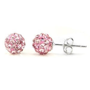 Solid 925 Sterling Silver 6mm-8mm Washed Out Pink Topaz Fire Sparkling Crystal Ball Disco Ball Stud Post Earrings Lovely Gift