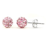 Solid 925 Sterling Silver 6mm-8mm Washed Out Pink Topaz Fire Sparkling Crystal Ball Disco Ball Stud Post Earrings Lovely Gift
