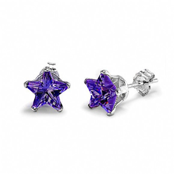 4mm 5mm 6mm 7mm 8mm Solid 925 Sterling Silver Purple Amethyst Star Shape Stud Post Earrings February Birthstone Gift Star Jewelry