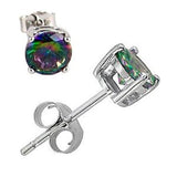 5MM Round CZ Mystic Rainbow Topaz 925 Sterling Silver Stud Earrings Prong Basket Set - Blue Apple Jewelry