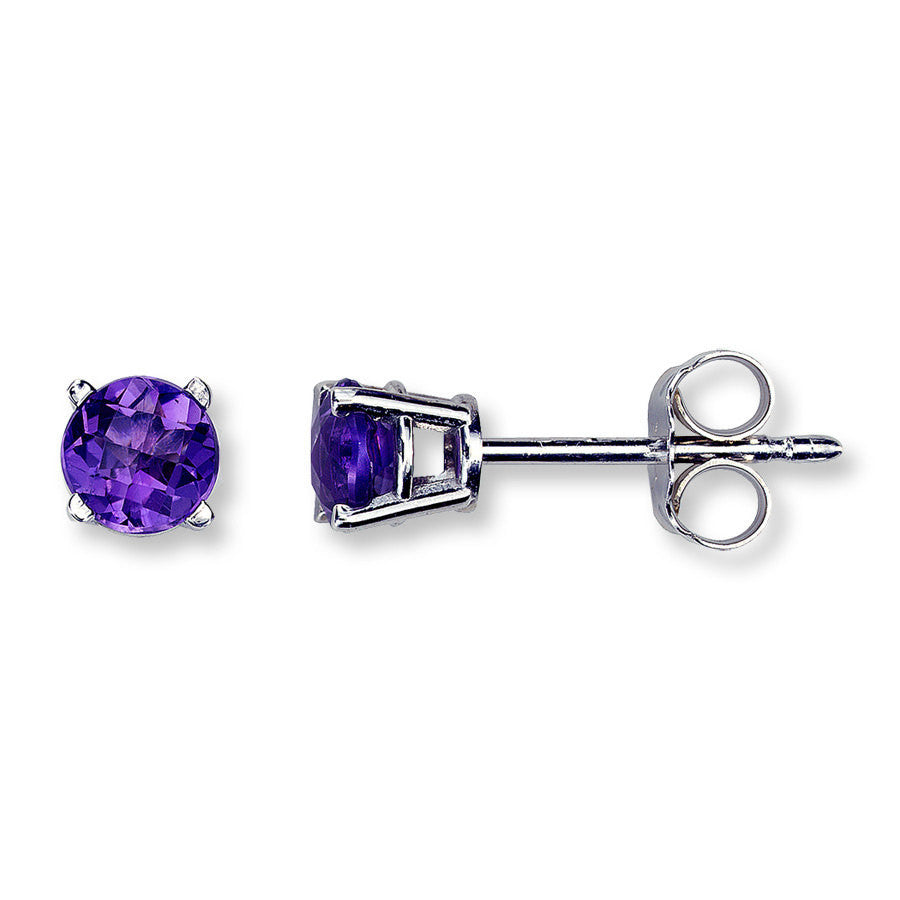1.00-1.68 Carat 5MM 6MM Round Amethyst Purple CZ 925 Sterling Silver Stud Basket Earrings Push Back Post Earring Free Ship - Blue Apple Jewelry