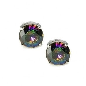 5MM Round CZ Mystic Rainbow Topaz 925 Sterling Silver Stud Earrings Prong Basket Set - Blue Apple Jewelry