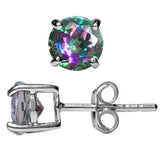 5MM Round CZ Mystic Rainbow Topaz 925 Sterling Silver Stud Earrings Prong Basket Set - Blue Apple Jewelry