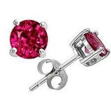 6MM Round CZ Ruby July Birth Stone 925 Sterling Silver Basket Set Stud Earrings Casting Push Back Free Ship Gift Box Included Post Earring - Blue Apple Jewelry