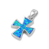 Opal Cross Pendant Blue Fire Australian 925 Sterling Silver
