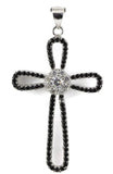 1.5" Black and White Cross Pendant 925 Sterling Silver