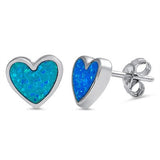 Fashion Stunning Rhodium over 925 Sterling Silver 8MM Heart Shape Blue Lab Opal Stud Post Earrings Love Valentines Gift - Blue Apple Jewelry