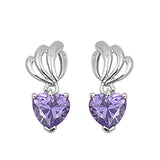 Cute Purple Amethyst CZ Heart Shape 925 Sterling Silver Drop Dangle Earrings Amethyst Rhinestone Crystal Long Earrings Gift
