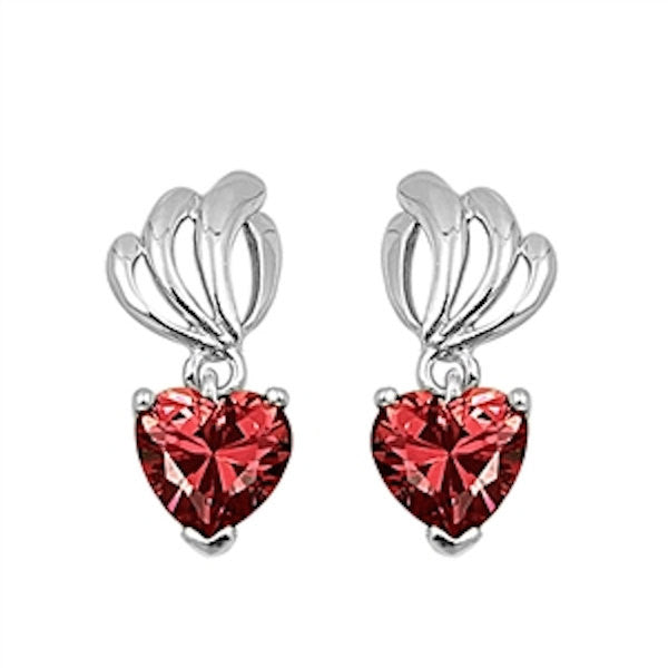 Cute Deep Red Garnet Heart Shape Stone 925 Sterling Silver Drop Dangle Earrings Deep Red Rhinestone Crystal Long Earrings Gift - Blue Apple Jewelry