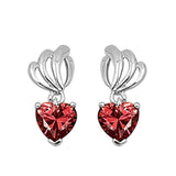 Cute Deep Red Garnet CZ Heart Shape 925 Sterling Silver Drop Dangle Earrings Deep Red Rhinestone Crystal Long Earrings Gift