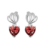 Cute Deep Red Garnet Heart Shape Stone 925 Sterling Silver Drop Dangle Earrings Deep Red Rhinestone Crystal Long Earrings Gift - Blue Apple Jewelry