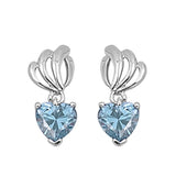 Cute Purple Aquamarine CZ Heart Shape 925 Sterling Silver Drop Dangle Earrings Aquamarine Rhinestone Swarovski Crystal Long Earrings Gift