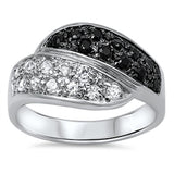 925 Sterling Silver Jet Black Diamond CZ and White Topaz Wedding Engagement Anniversary Half Eternity Band Ring Black White Ring - Blue Apple Jewelry