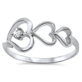 Triple Heart Round Clear CZ Promise Ring .925 Sterling Silver