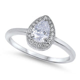 1.20 Carat Pear Cut Russian Ice Diamond CZ Round White topaz Clear Crystal Halo Wedding Engagement Anniversary Ring All sizes - Blue Apple Jewelry