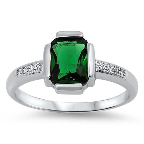1.24 Carat Emerald Cut Emerald Green Round Russian Ice Diamond CZ 925 Sterling Silver Wedding Engagement Solitaire Accent Ring Love Gift - Blue Apple Jewelry