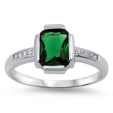 1.24 Carat Emerald Cut Emerald Green Round Russian Ice Diamond CZ 925 Sterling Silver Wedding Engagement Solitaire Accent Ring Love Gift - Blue Apple Jewelry