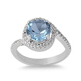 Solid 925 Sterling Silver 2.50 Carat Light Blue Aquamarine Round Clear Russian Diamond CZ Halo Bypass Wedding Engagement Bridal Ring