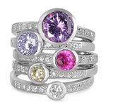 Round Amethyst Lavender Ruby Fancy Yellow White Topaz Solid 925 Sterling Silver Multicolor Five Stackable Ring Dazzling