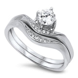 Classic 0.80 Carat Round Russian Diamond White CZ Solid 925 Sterling Silver Wedding Engagement Anniversary Bridal Matching Ring Band Set - Blue Apple Jewelry