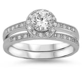 CZ Halo Two Piece Bridal Ring Set  925 Sterling Silver