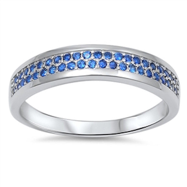 5MM Stackable Band Solid 925 Sterling Silver Double Row Round Pave Royal Blue Sapphire Ladies Wedding Engagement Anniversary Ring Size 5-10 - Blue Apple Jewelry