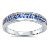 5MM Stackable Band Solid 925 Sterling Silver Double Row Round Pave Royal Blue Sapphire Ladies Wedding Anniversary Ring Size 5-10