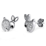 Cute Easter Rabbit Stud Post Earring Solid 925 Sterling Silver Black Cubic Zirconia Eye Rabbit Stud Babies Children Fashion Gift