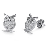 Owl Stud Earring Solid 925 Sterling Silver Round Pave Russian Ice Clear White Diamond CZ Owl Shape Stud Earring Owl Jewelry Cute Gift