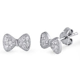 Cute Ribbon Bow Stud Earring Solid 925 Sterling Silver Bling Pave Sparkling Simulated CZ Bow Jewelry Valentines Gift