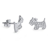 Cute Dog Earring Solid 925 Sterling Silver Round Sparkling Brilliant White Clear Diamond CZ Dog Stud Post Earring Dog Jewelry Children Gift - Blue Apple Jewelry