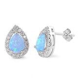 Teardrop Stud Earring Pear Shape Light Lab Blue Opal Solid 925 Sterling Silver Stud Post Halo Earring Love Gift