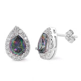 Teardrop Earring Pear Shape Simulated Rainbow Topaz Round Solid 925 Sterling Silver