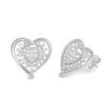 Cute Double Heart Stud Post Earring Solid Sterling Silver Brilliant Pave Sparkling Russian Diamond Clear CZ Heart Earring Valentines Gift