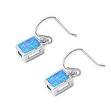New Design 9MM Cute Dangle Drop Fashion Fish Hook Earrings Rectangle Fire Blue Lab Opal Solid 925 Sterling Silver Lovely Gift