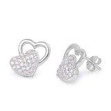 Love Double Heart Stud Post Earring Brilliant Pave Sparkling Simulated CZ Heart Earrings 925 Solid Sterling Silver