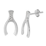 Wishbone Stud Post Earrings Solid 925 Sterling Silver Wishbone Stud Earring Round Brilliant Sparkling Simulated CZ