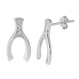 Wishbone Stud Post Earrings Solid 925 Sterling Silver Wishbone Stud Earring Round Brilliant Sparkling Clear White CZ Wishbone Jewelry Gift - Blue Apple Jewelry