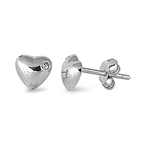 Heart Shape Stud Post Earring Round Bezel Clear White Diamond Russian CZ Solid 925 Sterling Silver Heart Stud Earring Valentines Love Gift - Blue Apple Jewelry