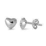 Heart Shape Stud Post Earring Round Bezel Clear White Diamond Russian CZ Solid 925 Sterling Silver Heart Stud Earring Valentines Love Gift - Blue Apple Jewelry