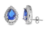 Tear Drop Stud Earring Pear Shape Blue Sapphire Round Lab White Topaz Solid 925 Sterling Silver