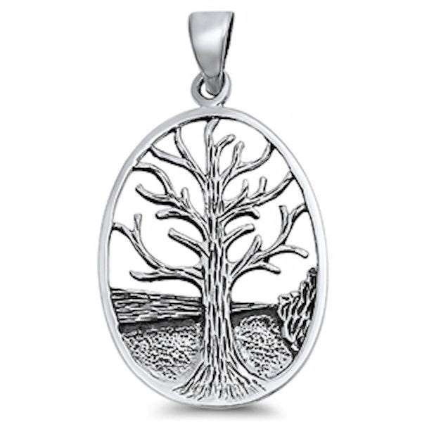 Medallion Original Oval Tree Of Life Pendant Charm Solid 925 Sterling Silver