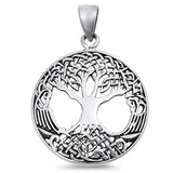 Medallion Solid Rhodium Tree Of Life Pendant Charm For Necklace 925 Sterling Silver (31 mm)