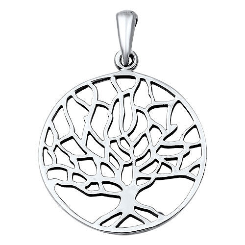 Rhodium Solid 925 Sterling Silver Original 27mm Round Tree Of Life Pendant Charm For Necklace Tree of Life Jewelry Spiritual Gift - Blue Apple Jewelry