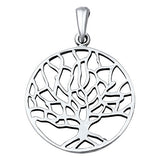 Rhodium Solid 925 Sterling Silver Original 27mm Round Tree Of Life Pendant Charm For Necklace Tree of Life Jewelry Spiritual Gift - Blue Apple Jewelry