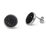 Fashion Modern Bezel Set Micro Pave Jet Black Crystal Diamond CZ Rhodium Solid 925 Sterling Silver Round Stud Post Earrings Excellent Gift