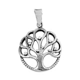Rhodium Solid 925 Sterling Silver 17mm Round Tree Of Life Pendant Charm For Necklace Tree of Life Jewelry Collection Spiritual Gift - Blue Apple Jewelry