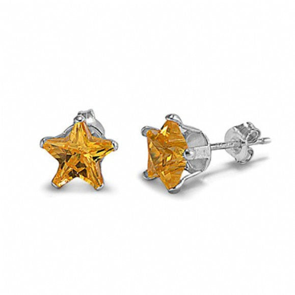 4mm 5mm 6mm 7mm 8mm Solid 925 Sterling Silver Citrine Yellow Star Shape Stud Post Earrings November Birthstone Children Gift Star Jewelry - Blue Apple Jewelry