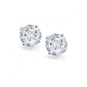 4mm 5mm 6mm 7mm 8mm 9mm Invisible Cut Round Brilliant Diamond CZ Solitaire Stud Post Earring Basket Set Solid 925 Sterling Silver - Blue Apple Jewelry
