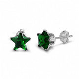 Solid 925 Sterling Silver Emerald Green Star Shape Stud Post Earrings May Birthstone Gift Star Jewelry